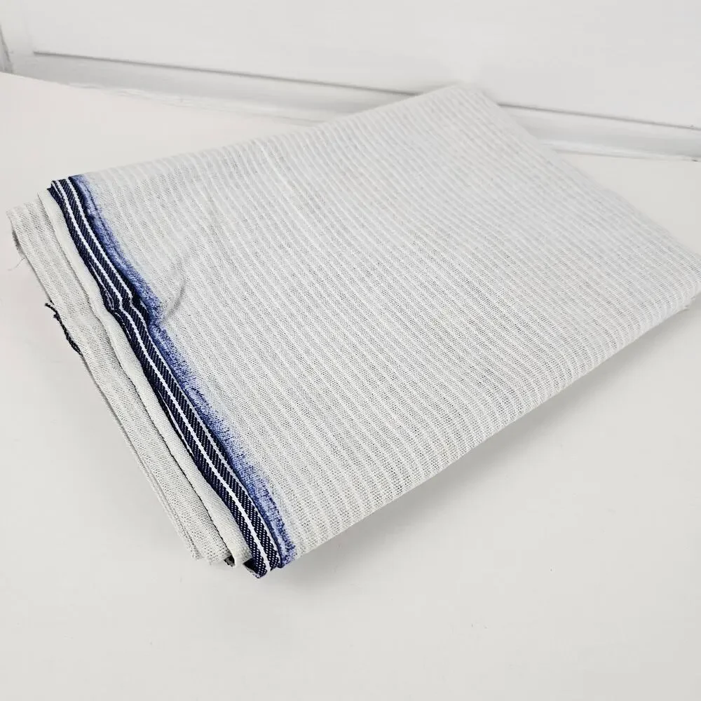 VTG blue white striped ticking fabric yardage  45 x 4 3/4 EC sewing